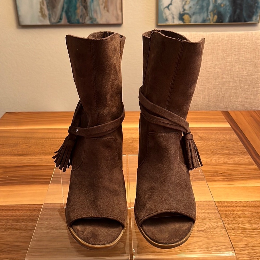 Revel Peep heels Gently used. Size 8. Suede. Color